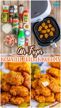 chicken nuggets are being cooked in an air fryer, and then fried