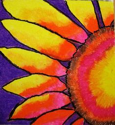 a drawing of a sunflower with purple and yellow colors