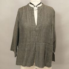 Gorgeous Fabric On This High Quality Tunic Shape Jacket By Eileen Fisher. Complex 100 Percent Linen With A Color Blend Of Grey, Brown And Tan. Lined With Light Weight Linen. Pockets. Size Is 3x Shown On A 16 Mannequin And Too Large. Length 29.5", Pit To Pit 28". Great Layering Piece, Very Versatile. Condition Very Good With No Stains Or Damage. Slightly Rumpled From Storage. Natural Weave, Linen Tunic, Eileen Fisher, Color Blending, Gorgeous Fabrics, Layering Pieces, Brown And Grey, Jackets For Women, Jackets & Coats