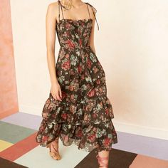 *Nwy* Ulla Johnson Loraine Floral Dress In Brown. Size 4. Material: 79% Cotton, 21% Silk~Lining: 100% Cotton, Fully Lined~Side Slit Pockets. Ulla Johnson Dress, Tropical Dress, Grad Dresses, Midi Length Skirts, Feminine Dress, Silk Organza, Runway Collection, Corset Style, Types Of Dresses