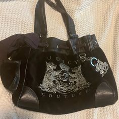 Vintage Juicy Daydreamer Bag With Rhinestone Scottie Dogs. Good Condition. Minor Peeling On Outside Of Bad Along Piping. More Peeling On Inside Of Bag And The Handles Have Minor Peeling Too. Please Review Pics To Make Sure You Are Ok With The Condition. Super Cute Bag In Need Of A New Home. Juicy Chain Is Included As Well! Message With Any Questions Black Luxury Bags With Silver Accents, Luxury Black Bags With Silver Accents, Juicy Couture Daydreamer Bag, Betsy Johnson Purses, Bling Bags, Juicy Couture Purse, Scottie Dogs, Juicy Couture Handbags, Black Satchel