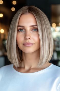 12 Adorable Ideas For Middle Part Bob In 2024: Get inspired by these chic middle part bob styles, perfect for a trendy and effortless look in 2024! 💇‍♀️✨ #MiddlePartBob #HairTrends2024 Bob Haircut Middle Part, One Length Bob Medium, Haircut Middle Part, Hair Cut Lengths, Bob Middle Part, One Length Bob, Short Straight Bob Hairstyles, Middle Part Bob, Short Hair Bob