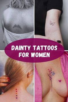 tattoos for women with different designs and colors on their chest, shoulder and back side