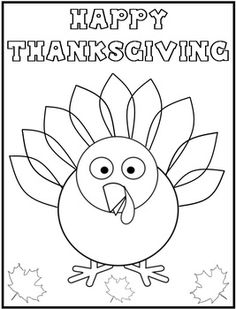 a happy thanksgiving coloring page with a turkey