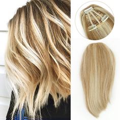 Material:100% Real Human Hair ,no tangles Type:Hair Clip in Bang Color:18/613 ash blonde&bleach blonde Weight:25g Package include:one piece bang Material: 100% human hair that can be curled,dyed,washed,Treat it like your own hair. Base Dimension: mini invisible type .Hair Toppers are suitable for Light to Moderate Hair Loss at the Part or Crown Only light color can be dyed into the dark color, natural color can be dyed into any color,but if you do not have the dyeing training, we do not advise you dye it yourself. Used to cover white and thin hair add volume for thin hair, suitable for Light to Moderate Hair Loss at the Part or Crown, If your hair loss area is larger, it is recommended that you choose a lace wig The only professional hair topper seller in amazon--Remeehi. Any question plea Bleach Blonde Bob, Warm Golden Blonde Hair, Blonde Hair Topper, Easy Hair Extensions, Dark Blonde Balayage, Invisible Hair Extensions, Blonde Balayage Bob, Hair Base, Bleach Blonde Hair