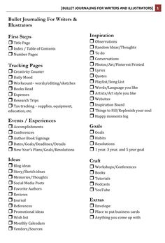 the printable checklist for writing and illustrations