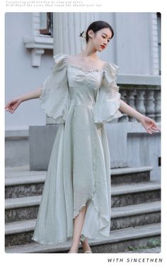 Sea Nymph Ethereal Fairy Dress in sea green with butterfly sleeves and beautiful layers that create movements as you walk and stretchy back with shirring to accommodate your size Size SBust 80-84cmWaist 68-72cmLength 122cm Size MBust 84-88cmWaist 72-76cmLength 122cm Size LBust 88-92cmWaist 74-80cmLength 123cm Green Fitted Dress, Fairycore Princess, Royalcore Aesthetic, Fairy Princess Dress, Ethereal Fairy, Sea Nymph, Aesthetic Cottage, Summer Fairy, Fairy Dresses