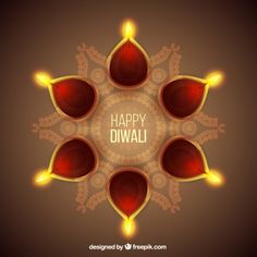 happy diwali greeting card with decorative lights on dark brown and orange background for diwali festival