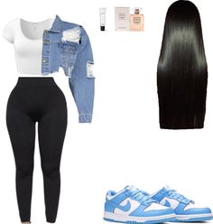 Slate Blue Top Outfit, Blue Air Jordan 1 Outfits Women, Baddie Outfits For School Swag, Cute Outfits For Highschool, Fall Outfit Inspiration, Cute Nike Outfits, Cute Outfits With Jeans, Fasion Outfits, Diy Vetement