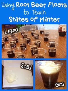 four pictures showing different types of root beer floats to teach states of matter and how they work