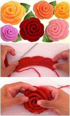 crochet roses are being used to make the flower headbands for this diy project