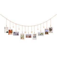 PRICES MAY VARY. Wood Display your important moment: Wall photo hanging display creates a great way for people to mark their wonderful details of life, showing others their journey, love and fond memories of a lifetime. This picture holder for wall can also be used as a specific decoration for theme festival event, like birthday, wedding, anniversary, graduation or christmas party. Multi photo dispaly: Photo hanger with 9pcs wooden clips, you can give your custom wall art a makeover any time you Hanging Big Picture Frames, Wall Are With Overlapping Empty Picture Frames, Gallery Wall String Lights, Hanging Glass String Picture Frames, Picture Board With Fairy Lights, Picture Family Wall Target, Wreaths On Wall Instead Of Pictures, Picture Frame Curtain Rod Hanging Photos, Hanging Picture Frames On The Wall With String