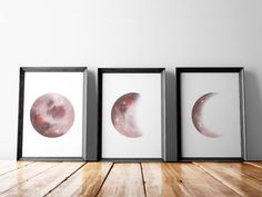 Moon Phase Wall Art Set of 3 Prints | Watercolor Moon poster | Boho Minimalist Abstract | Brown Lunar Phases wall art | Modern Home Decor #moon #print #phases #lunar #galaxy Boho Minimalist