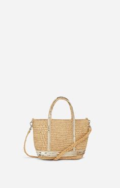 Raffia XS Cabas Tote Carried by Hand or on the Shoulder Or , Vanessa Bruno Fringe Sandals, Mini Moon, Raffia Bag, Vanessa Bruno, Leather Label, Phone Pouch, Shoe Size Conversion, Craft Materials, Summer Essentials