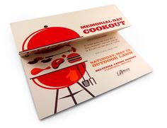 a brochure designed to look like a bbq grill with the words memorial day cookout on it