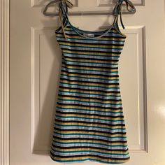 Size: Xs, Never Worn, Multi Colored, Striped, Adjustable Tie Straps Gold Velvet Dress, Flowy Mini Dress, Red Romper, Pink Bodycon Dresses, Urban Dresses, Urban Outfitters Dress, Pink Floral Dress, Mini Slip Dress, Knit Mini Dress