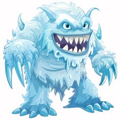 an ice monster with large teeth and sharp fangs