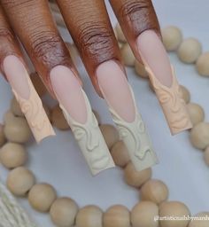 Long Fall Acrylic Nail Designs, Pink And Brown Nails Acrylic, Tapered Square Halloween Nails, Beige Acrylic Nails, Xxl Fall Acrylic Nails, Marshmallow Nails, Fall Nails Extra Long, Halloween Xl Nails, Long Tapered Square Acrylic Nails Halloween