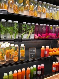 there are many different types of juices on display