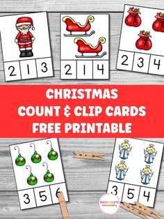 christmas count and clip cards with the numbers 1 to 10 on them, including santa's sleigh