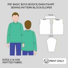 Children long sleeve t-shirt | Printable Pdf Sewing Pattern Block Children Pdf T-shirt Pattern | easy kids sewing pattern | Boys Sewing Pattern | AGE 6-16 | Knitted fabric Are you a self-taught sewer or a professional fashion designer? Fashion student or graduate, crafter, seamstress, tailor, or pattern maker? Do you create patterns for fun or professional? Then this is for you! It is a TOOL (Basic Template), to work with and develop into a variety of garments. You can manipulate them to create Boys Sewing Patterns, Toile Fabric, Tshirt Pattern, Sewing Patterns For Kids, Student Fashion, Sewing Pattern Sizes, Easy Kids, Kids Sweater, Sewing For Kids