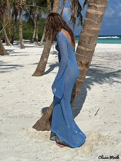 Olivia Mark - Sleeveless Bodycon Hollow Out Maxi Dress with Open Back for a Chic Beach Look Beach Cover Up Crochet, Cover Up Crochet, Knit Beach Dress, Backless Long Sleeve, Dress With Open Back, Cover Beachwear, Wrap Around Skirt, Dress Beach, Beach Look