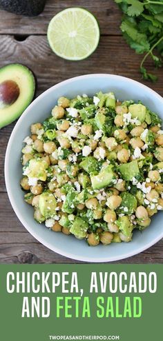 chickpea, avocado and feta salad in a bowl