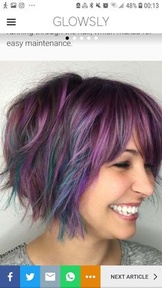 Asymmetrical Bob Color Ideas, Funky Colored Short Hair, Short Hair Bright Color Ideas, Vibrant Short Hair, Vibrant Hair Color Ideas Short, Bixie Colour Hair Colors, Fun Dyed Hair, Pixie Hair Color Ideas, Shaggy Hairstyles