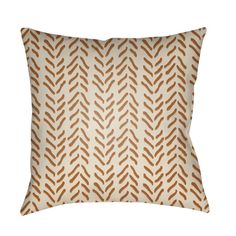 an orange and white pillow with wavy lines on the front, against a white background