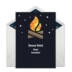 a card with an image of a campfire and the words event title time location