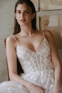 Stillness Collection — Alena Leena Romantic Wedding Dress Lace, A Line Wedding Dress, Lace Neckline, Wedding Boutique, A-line Wedding Dress