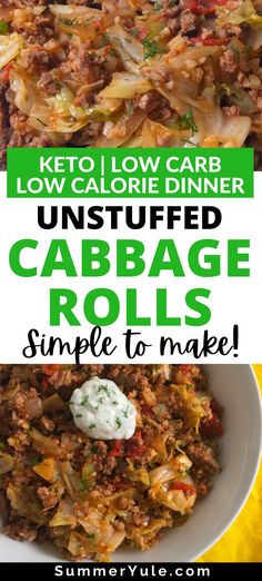 keto low carb dinner recipe with text overlay that reads how to make cabbage rolls