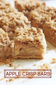 several pieces of apple crisp bar sitting on top of a table