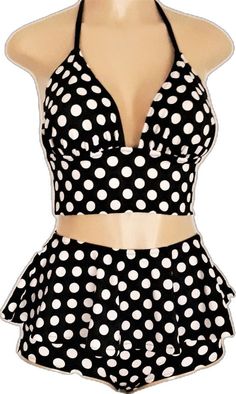 Polka dot retro polka dot bikini Stretch Triangle Top Lined Tankini, Stretch Tankini With Triangle Top And Lining, Fitted Summer Halter Top With Underwire, Stretch Lined Tankini With Triangle Top, Stretch Lined Triangle Top Tankini, Fitted Pinup Swimwear, Fitted Underwire Halter Top For Beach Season, Fitted Sleeveless Pinup Swimwear, Retro Fitted Halter Neck Tankini