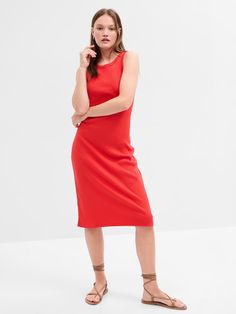 Ribbed Tank Midi Dress | Gap Factory Ribbed Tank, Knit Tank, Tank Dress, Ribbed Knit, Gap, Midi Dress, Crew Neck, Knitting, Dresses