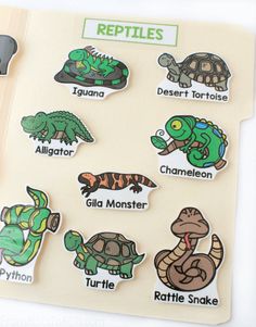 the reptiles stickers are on top of a piece of paper