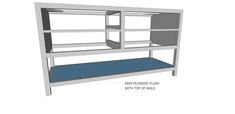 the bunk bed frame is shown with its bottom shelf and bottom shelves labeled in blue