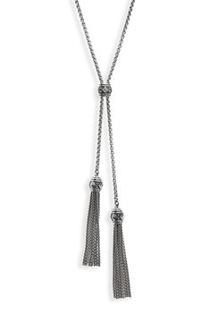 Sterling silver. Pavé diamonds, 0.03 total carat weight. Tension clasp, adjustable length. Necklace, 34" longest length. Imported. Style Name:David Yurman Renaissance Tassel Necklace With Diamonds In Silver. Style Number: 1171525. Luxury Formal Lariat Necklace With Adjustable Chain, Luxury Sterling Silver Lariat Necklace, Luxury Sterling Silver Lariat Jewelry, Silver Diamond Long Drop Necklace, Formal White Gold Lariat Jewelry, Classic Silver Lariat Necklace For Formal Occasions, Silver Classic Lariat Necklace For Formal Occasions, Elegant Sterling Silver Jewelry With Adjustable Length, Silver Lariat Necklace For Formal Occasions