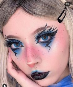 Artsy Eyeliner, Dragon Makeup, Egirl Makeup, Thing About Me, Punk Makeup, Makeup Face Charts, Face Art Makeup, Graphic Makeup, Rave Makeup