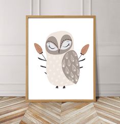 an art print with two owls sitting on top of each other