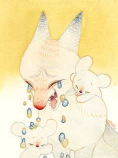 a drawing of a mother sheep and her two baby lambs with drops of water coming out of their mouths