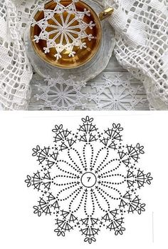 an image of a doily with snowflakes on it and another photo of the doily