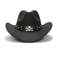 Black Western Skull Cowboy, Cowgirl Hat, Skull Strap, Men Women Retro Wide Brim Skull Cowboy, Western Skull, Black Cowboy Hat, Rock Style Clothing, Wool Fedora Hat, Chapeau Cowboy, Nashville Outfits, Black Pants Men, Skull Clothing