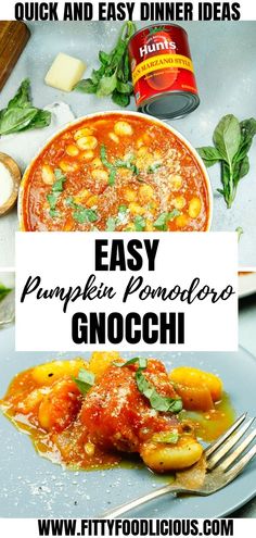 an easy pumpkin pomegranate gnocchi recipe with text overlay