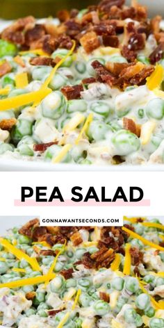 pea salad with bacon and cheese on top