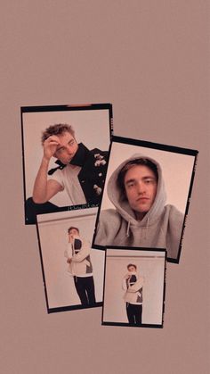 three polaroid photos of one man wearing a hoodie