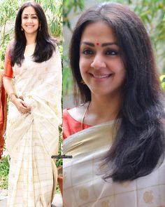 Jyothika at a saree exhibition by Tulsi Silks. #jyothika #kollywood Tulsi Silks, Kasavu Saree, Saree Hairstyles, Formal Saree, Kerala Saree