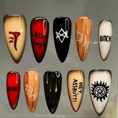 Supernatural Nails Designs, Supernatural Nail Art, Supernatural Nails, Ruthie Connell, Practice Nails, Nail Details, Emotional Attachment, Witchy Nails