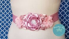 Pink Elegant Sash For Formal Occasions, Pink Bridal Belt With Sashes For Party, Pink Sashes Bridal Belt For Wedding, Elegant Pink Bridal Belt With Sashes, Elegant Sashes With Handmade Flowers For Party, Elegant Handmade Flower Sashes For Party, Gold Rhinestone Earrings, Bridal Belts, Pink Sash