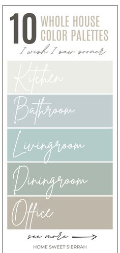 the top ten color palettes for kitchen, living room and dining room paint colors